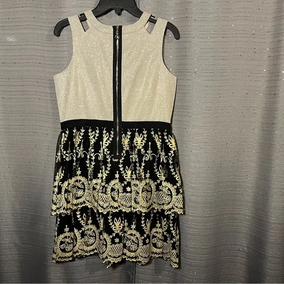 TM by Truly Me Glittery Gold/Black Dress Sleeveless With Stylish Shoulder Straps